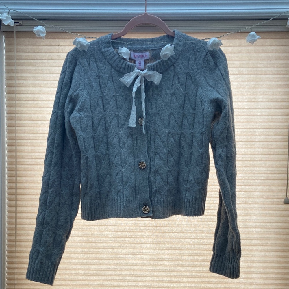 🆕 Paris Hilton Gray Cardigan with Bow Accents size S